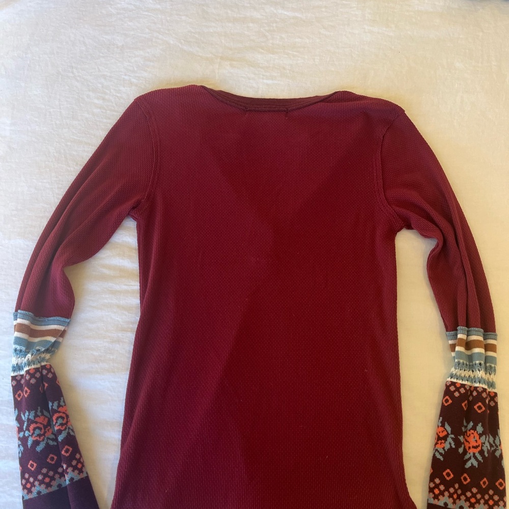 We The Free Burgundy Long Sleeve Top with Patterned Sleeves - Picture 8 of 8